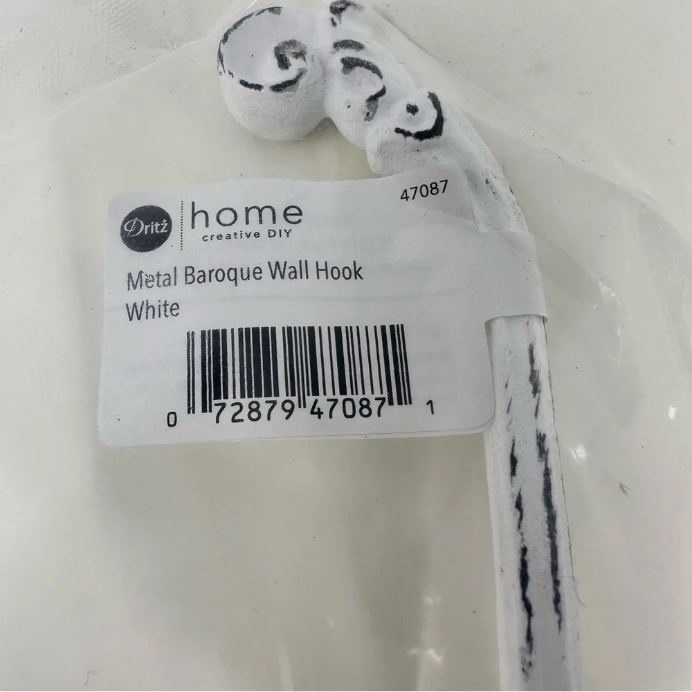 LOWEST with $4.99 Shipping Dritz Home NWT Metal Baroque Wall Hook White Set of 4
